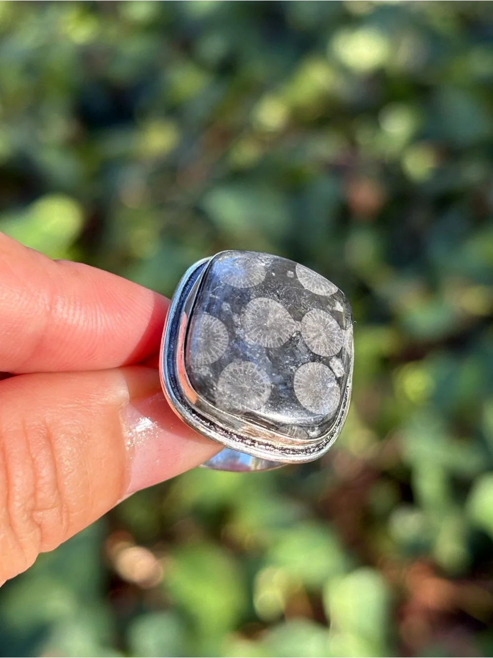 SIZE 12 Square Black Coral in Silver